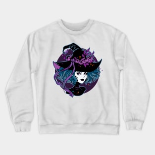 cute gothic witch wearing hat decorated with flowers Crewneck Sweatshirt